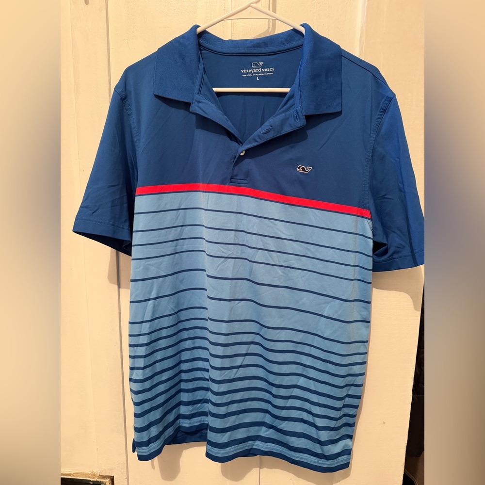 Vineyard Vines Men's Blue and Red Striped Polo